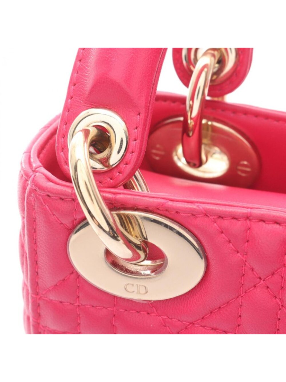 Dior Handbag Lady Dior Mini Cannage 2-Way Magenta Leather Lady Dior Tote - Picture 14 of 15